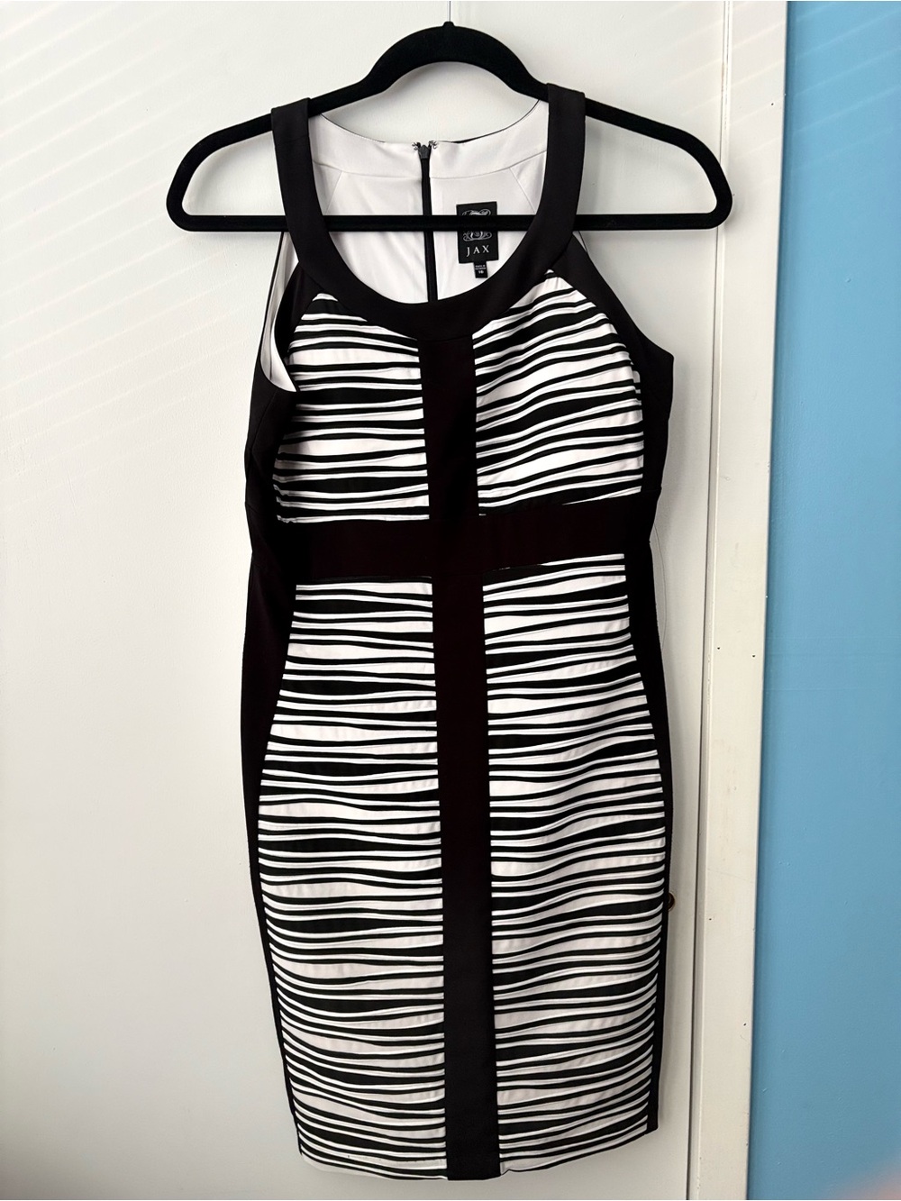 JAX Black & White Scoop neck Striped Panelled Midi Dress SIZE 16